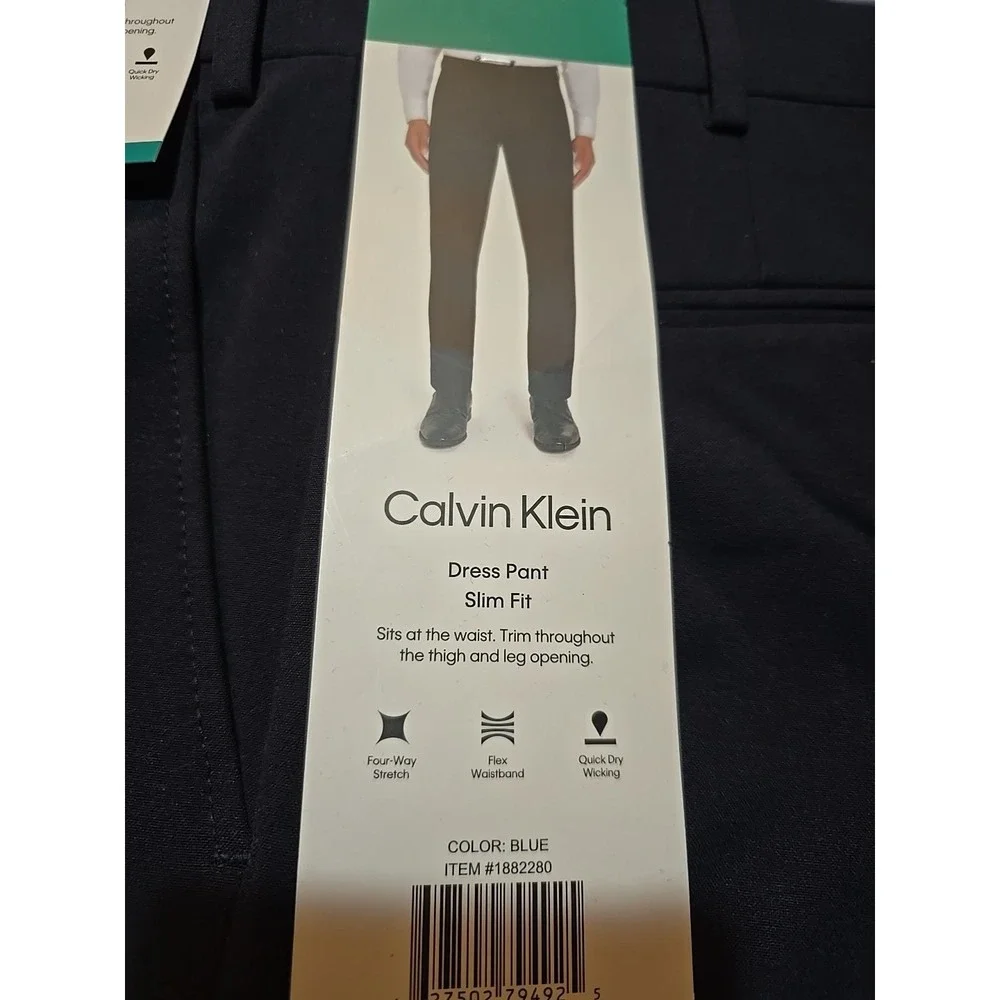 Calvin Klein Men's Slim‎ Fit Stretch Flat Front Dress Pant (38x30 Blue)